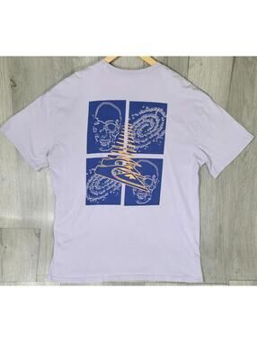 Y2K Style Surf-wear quicksilver t shirt With Sick Skull Design Purple, Size L#12